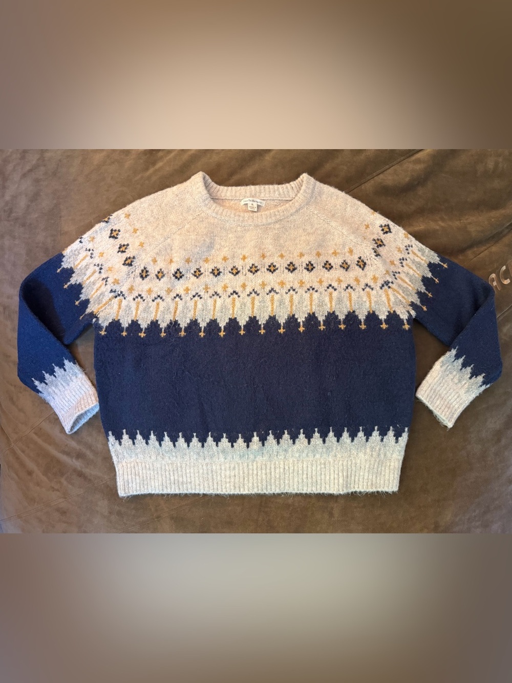 JohnPaulRichard Navy, Light Gray & Gold Fair Isle Crewneck Sweater